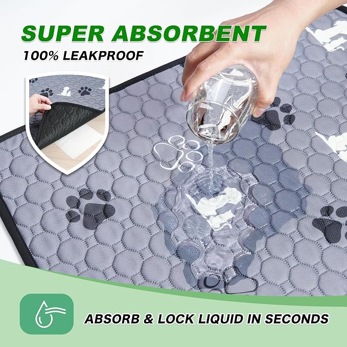 WanpeeGoo Washable Pee Pads for Dogs, Waterproof, 48 x 48 in, 2 Pack, Gray | Super Absorbent, Waterproof and Non-Slip; Washable, Reusable Dog Pads for Crates, Playpens, Floors, Furniture and Travel