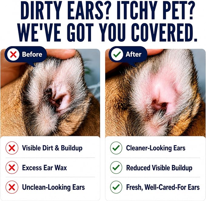 Dog Ear Cleaner Drops & Ear Wipes Kit – Advanced Pet Ear Cleaning Solution with Hypochlorous Acid, Helps Relieve Itchy Ears, Removes Wax & Odor, Gentle for Dogs & Cats