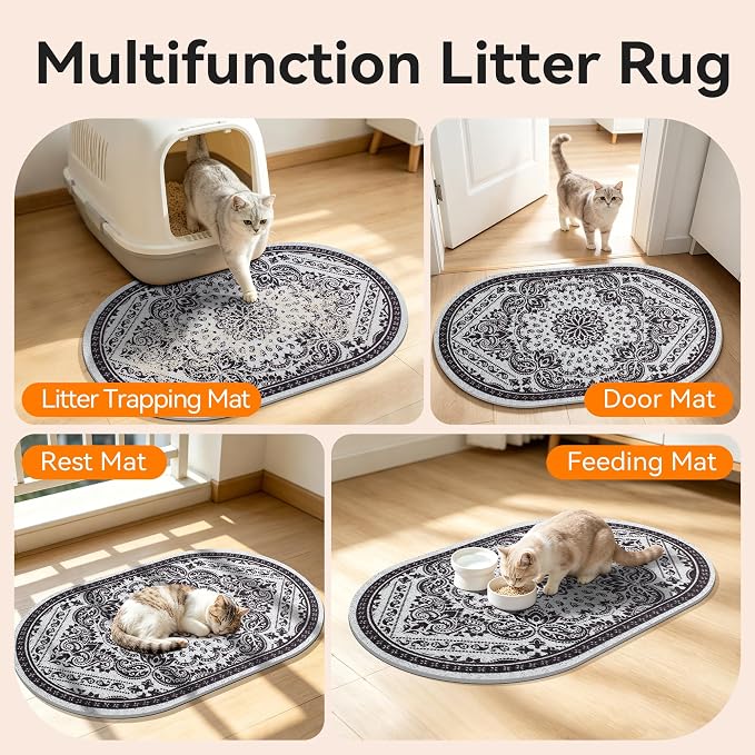 Cat Litter Mat, 33"x22" High Density PVC Litter Rug Trapping Mat, Non-Slip, Waterproof & Urine-Proof Kitty Litters Catcher Mats, Keep Floor Clean, Soft on Kitten Paws, Cat Essentials Black
