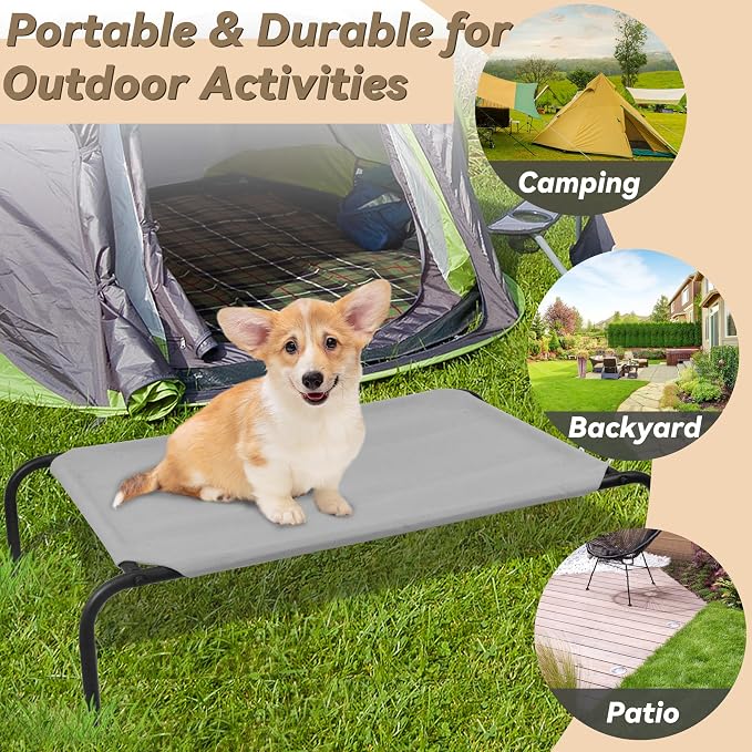 Raised Pet Cot for Small Pets, Elevated Dog Bed with Breathable Mesh, Sturdy Steel Frame for Indoor & Outdoor Use, Non-Slip Design, Easy Clean, 33-Inch Grey