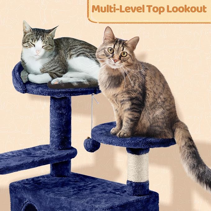 Topeakmart 57in Cat Tree Tower with 2 Plush Rooms Kitten Furniture Play House
