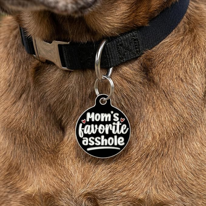 Bad Tags Personalized Dog and Cat ID Tags in 25+ Designs and 2 Sizes - 5 Lines of Custom Engraved Text - Funny Cute Personalized Pet Tags (Mom's Favorite A*Shole, Small (1 inch))