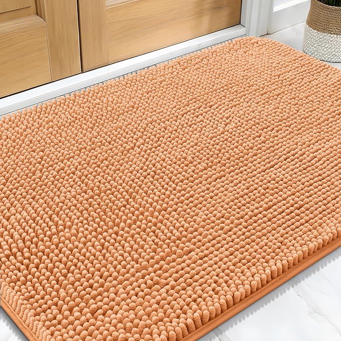 OLANLY Dog Door Mat for Muddy Paws 30x20, Super Absorbent Chenille Mud Mat | Orange, Absorbs Moisture and Dirt, Non-Slip Machine Washable Doormat, Quick-Drying Indoor Entryway Floor Carpet for Dogs