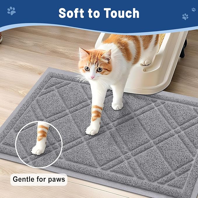 Smiry Cat Litter Box Mat 47x32, Non-Slip Water Resistant Litter Trapping Mat, Easy Clean Less Waste and Urine-Locking Cat Carpet for Indoor, Grey