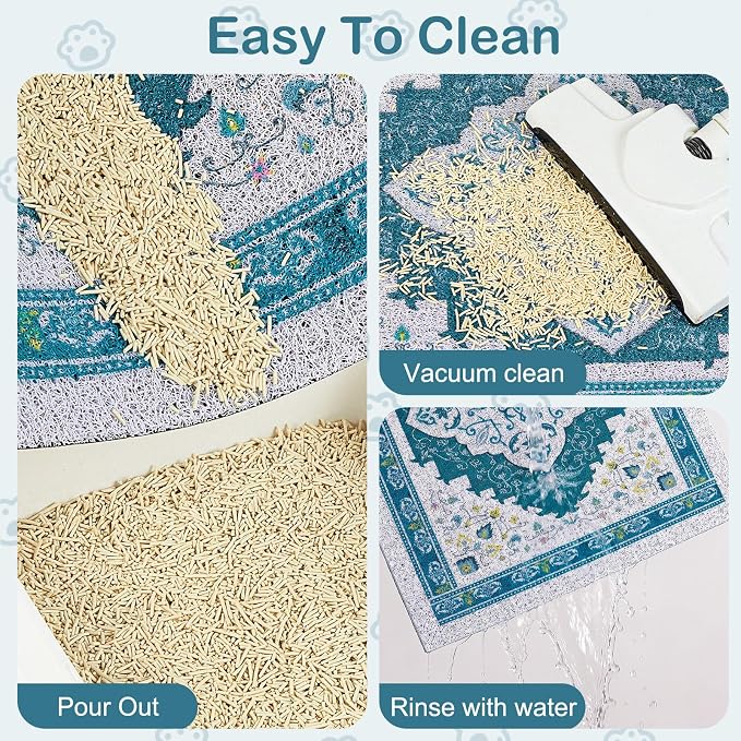 Glittme Cat Litter Mat with Non-Slip Bottom Litter Box Mat 33"X22" Litter Trapping Mat Easy to Clean Washable Cat Food Mat for Kitty,L