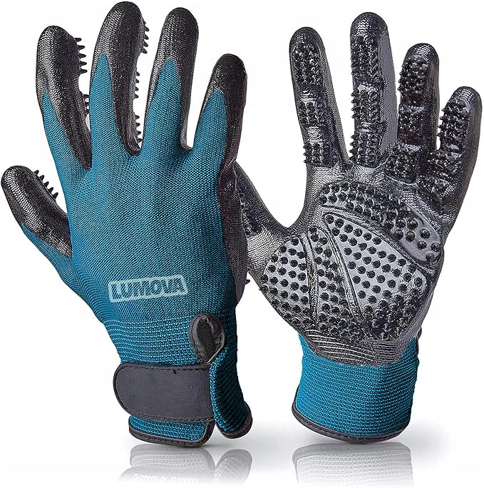 Pet Grooming Glove – Patented Rubber-Massage Shedding Bath & Hair Remover for Dogs, Cats & Livestock – Lightweight, Flexible, Secure Fit (Cyan&Black)