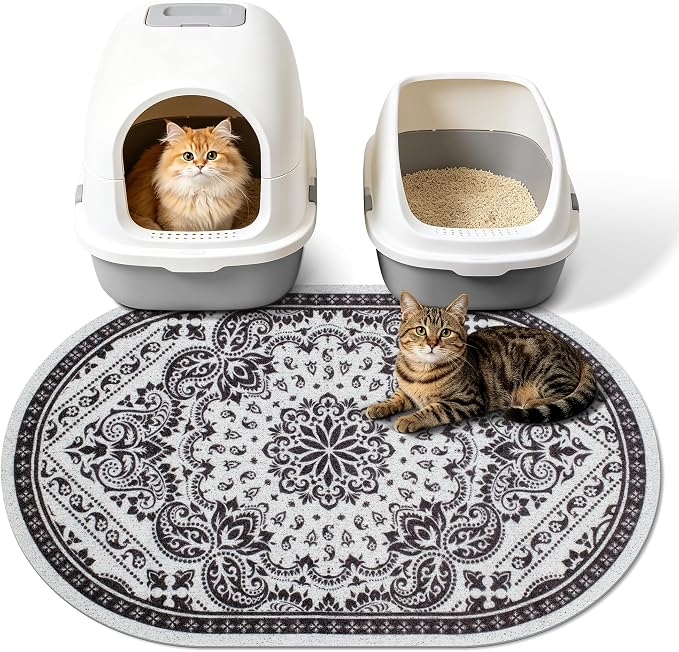 Cat Litter Mat, 33"x22" High Density PVC Litter Rug Trapping Mat, Non-Slip, Waterproof & Urine-Proof Kitty Litters Catcher Mats, Keep Floor Clean, Soft on Kitten Paws, Cat Essentials Black