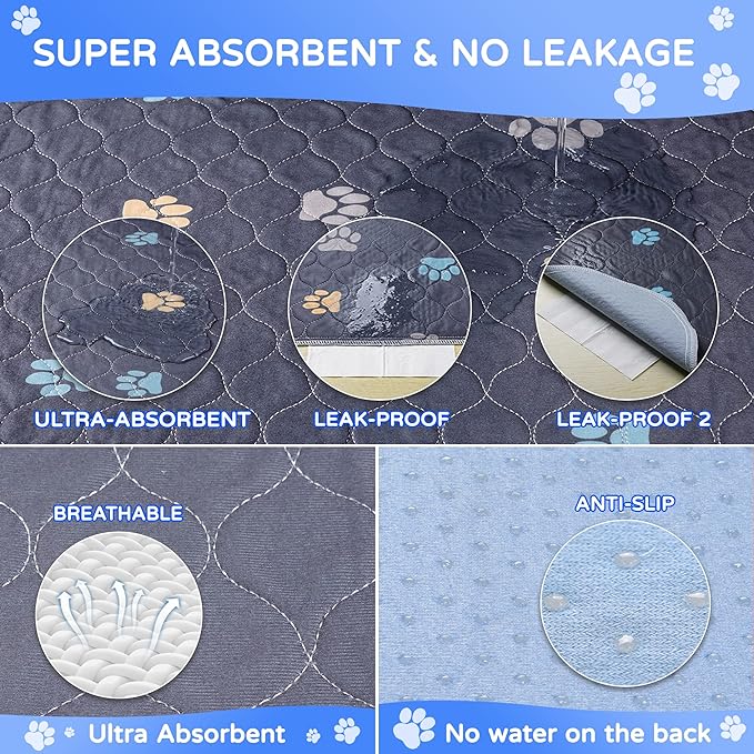 Aitmexcn Washable Pee Pads for Dogs, 48"x65", 2 Pack Extra Large Reusable Dog Mats, Heavy Absorbency, Leak-Resistant Anti-Slip Puppy Potty Pads for Playpens, Whelping Boxes and Incontinence