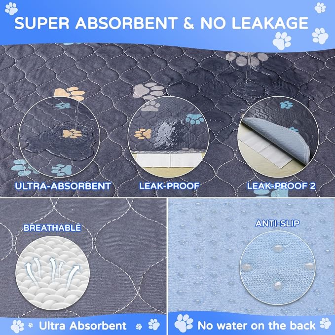 Aitmexcn Washable Pee Pads for Dogs, 2 Pack Reusable Puppy Training Pads, Heavy Absorbency, Leak-Resistant Non-Slip Mats for Crates, Carriers and Small Dogs (18"x24")