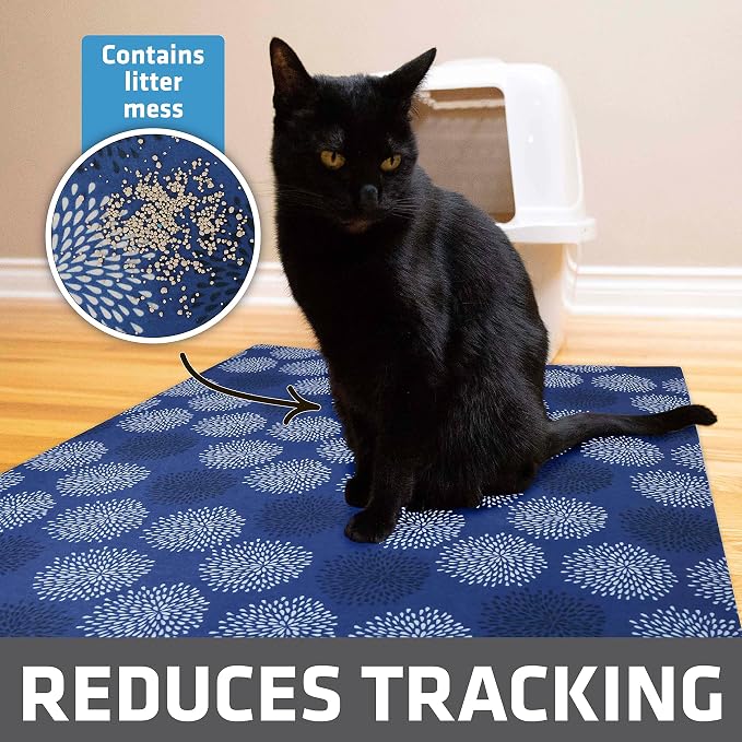 Drymate Cat Litter Box Mat, Litter Trapping Mat, Dark Blue, 29x36 XL | Waterproof, Urine-Proof, Absorbent, Machine Washable, Soft on Paws, Contains Mess, Protects Floors, Kitten Supplies, USA Made