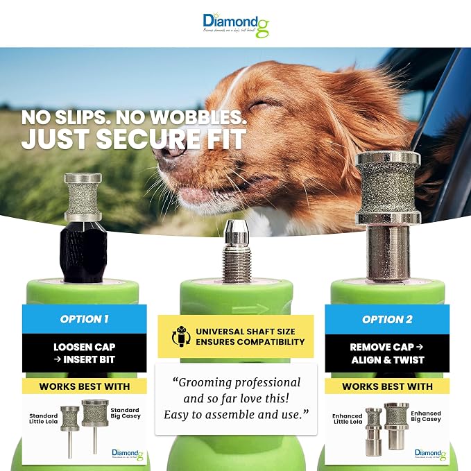 Diamondg Cordless Dog Nail Grinder - Quiet Sound with LED Light, Green | 5-Speed Rechargeable Pet Nail Trimmer for Small & Large Dogs, USB-C Charging, 4hrs. Runtime, Painless Dog Nail Grinding Kit