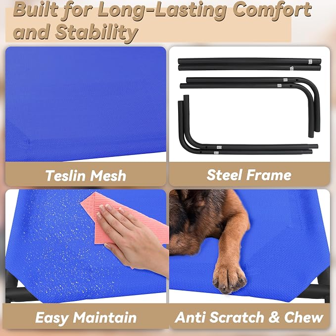 Elevated Dog Bed for Large Dogs, Raised Dog Bed with Breathable Mesh for Indoor & Outdoor Use, Non Slip, Easy to Clean, 50.5 Inches, Blue