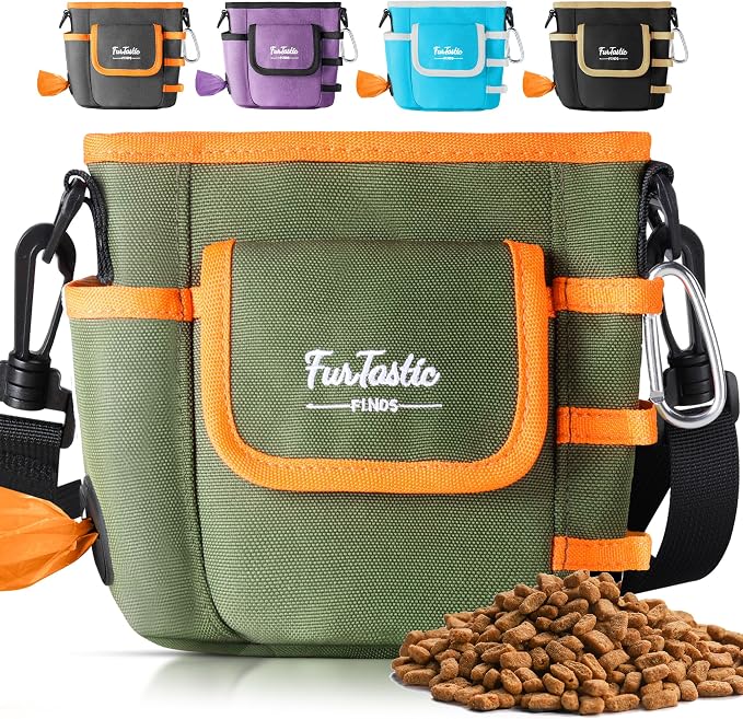 Dog Treat Pouch with Magnetic Closure for Pet Training | 3-Way Wear Treat Bag, 900D Waterproof Fabric, 4 Storage Spaces for Walking, Hiking, Agility, Training & Daily Rewards