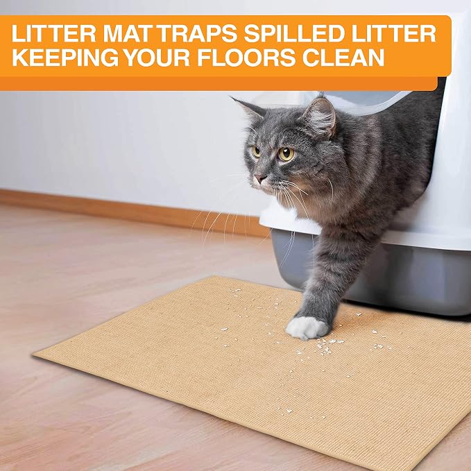 Neater Pets Jute Cat Litter Trapping Mat - Catches Spilled Litter Mess from Kitty Litter Box to Protect Floors, Soft on Cats Paws, Anti-Skid Backing, Easy to Clean, Beige, 24" x 36"