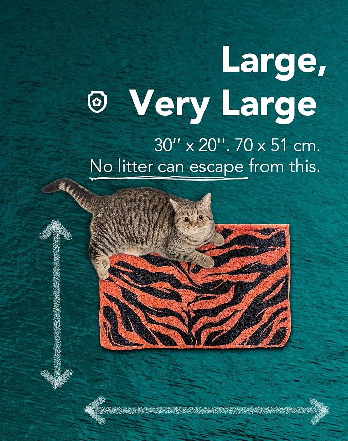 Lukamoo® Cute Cat Litter Mat (30’’x20’’), Extra-Large/XL, for Kitty Litter (Tiger Stride)
