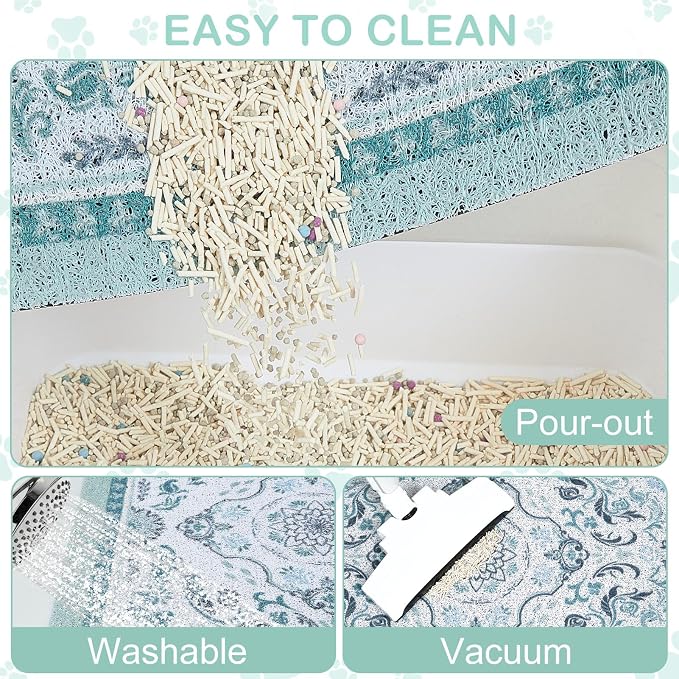33"x22" Cat Litter Mat Waterproof Non-Slip Litter Trapping Pad | Soft Mesh Litter Box Mat With A Decorative Pattern Captures Scatter Effectively To Keep Floors Clean And Tidy