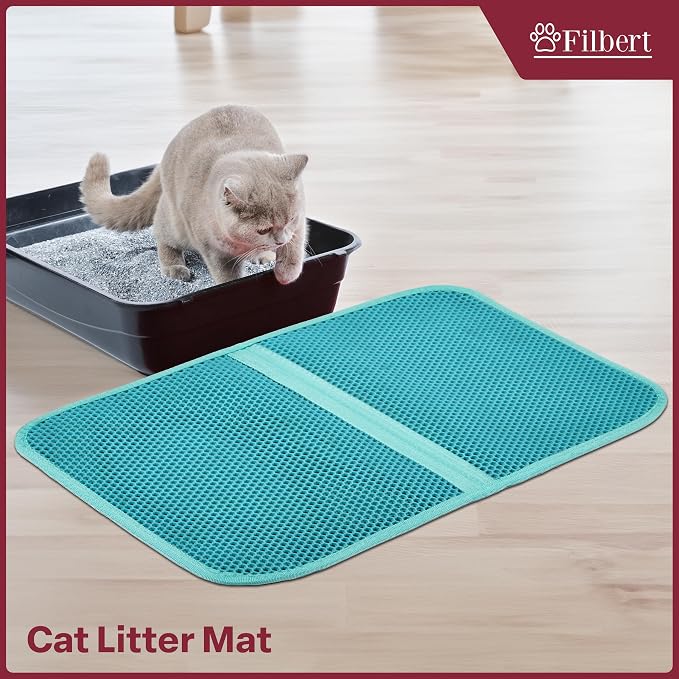 Filbert Cat Litter Mat, Foldable Cat Litter Mat, 23.6"x 14.8", Honeycomb Design, Skid-Proof, Water-Proof, Double Layer, Easy to Clean, Less Waste, Turquoise