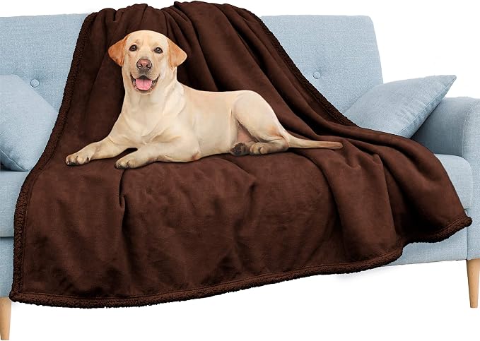 Pavilia Waterproof Couch & Dog Blanket | Plush Soft Warm Fuzzy Sherpa, Brown, 90x90