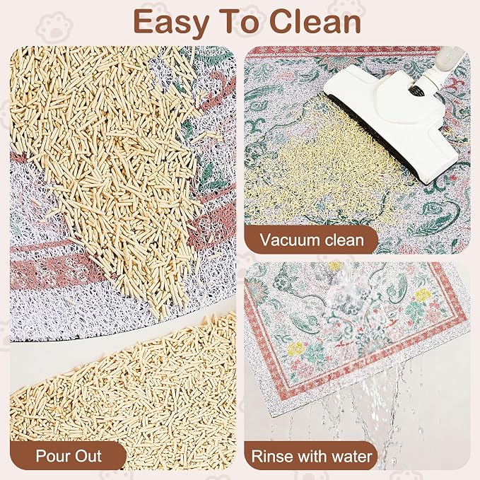 Glittme Cat Litter Mat, 24"x15" Non-Slip Washable Trapping Mat for Cats | Litter Trapping Mat With Thick PVC Coil To Catch Scatter, Soft On Paws And Waterproof Bottom To Protect Floors