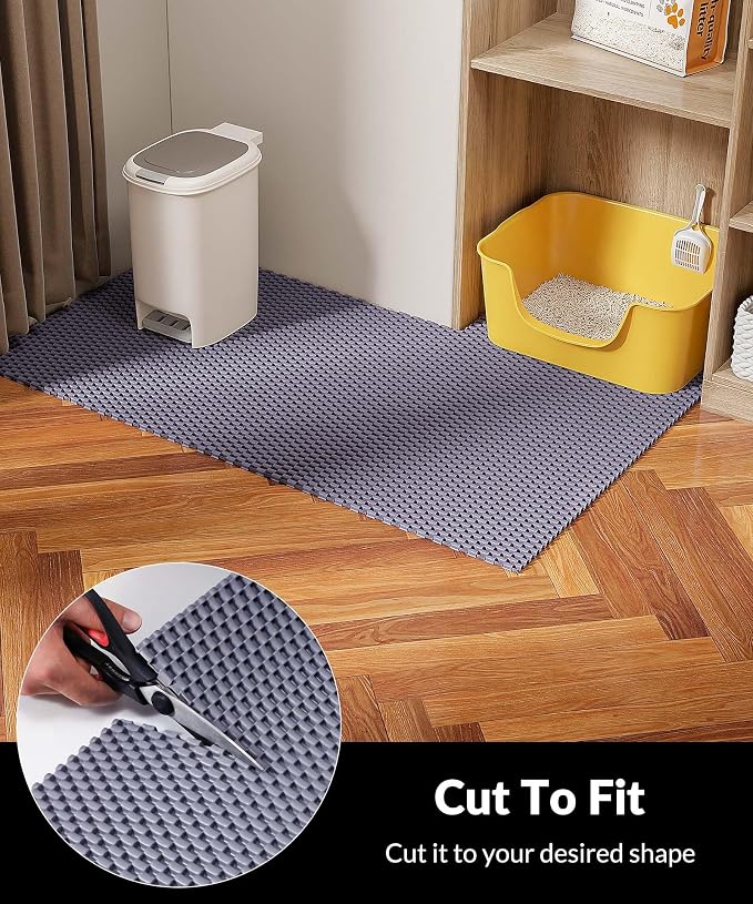 Cooyes Cat Litter Mat - Cut to Fit Any Place, 40"x28" Large Litter Trapping Mat for Litter Box, Easy to Clean, Waterproof & Non-Slip Kitty Pad, Scatter Control to Protect The Floor (Grey)