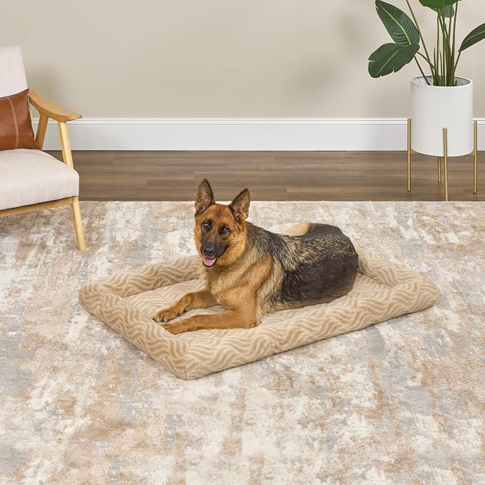 MidWest Homes for Pets QuiteTime Deluxe Wave Bolster Bed for Extra Large Dogs; Easily Machine Wash and Dry; Tan; 48"; 40248-WVTN