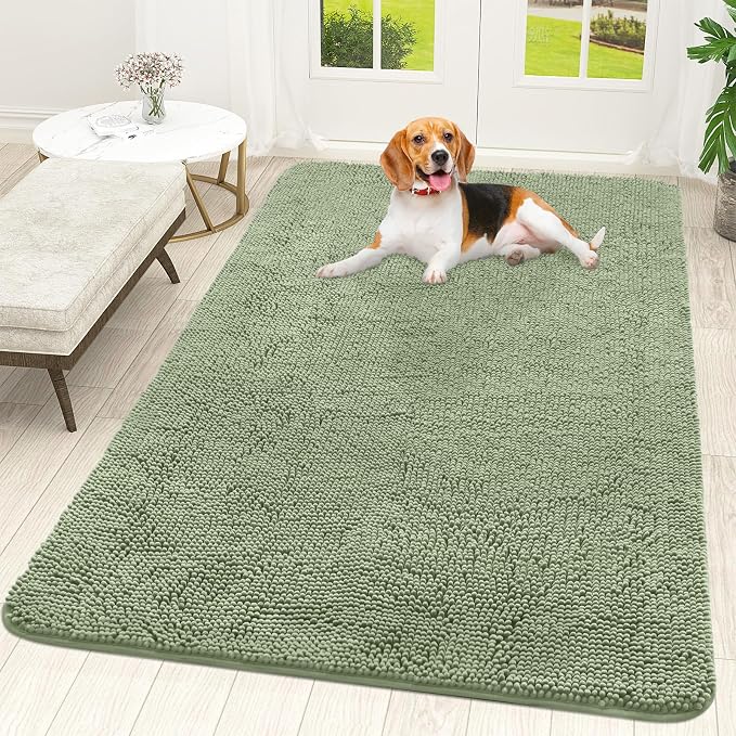 OLANLY Dog Door Mat for Muddy Paws 59x35, Super Absorbent Chenille Mud Mat | Sage Green, Absorbs Moisture and Dirt, Non-Slip Machine Washable Doormat, Quick-Drying Indoor Entryway Floor Carpet for Dogs