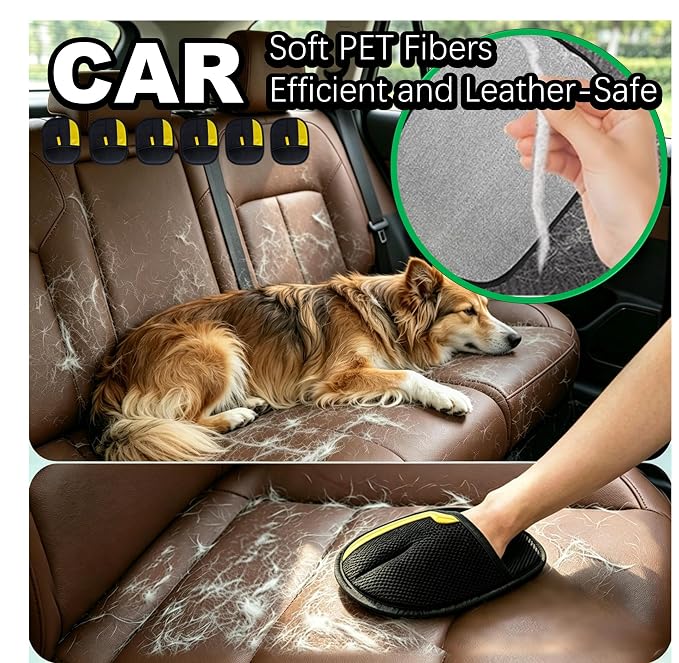 QUALIALL Pet Hair Remover, Washable, 6-Pack, Highly Efficient | Dual-direction Bristles Trap Cat Dog Fur via Friction & Static, Fast Thorough Cleaning, Suits Soft Surfaces