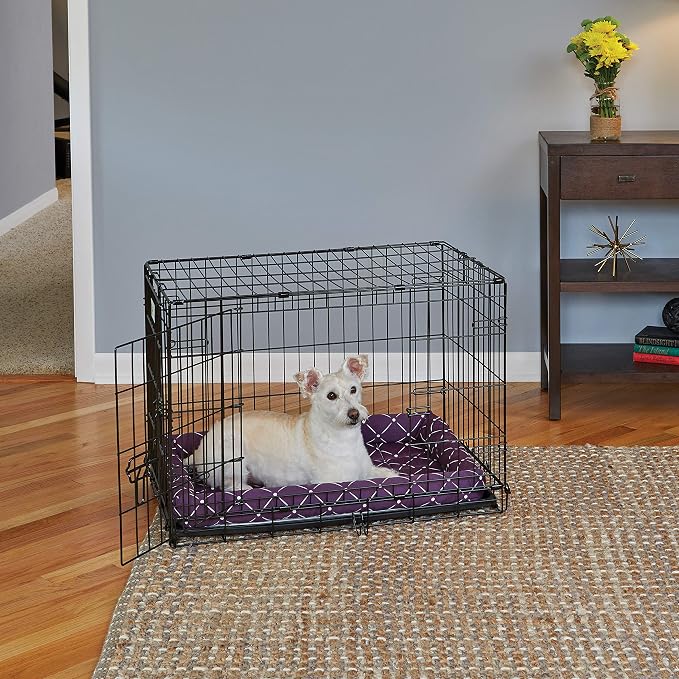 MidWest Homes for Pets 40230-PLD Quiet Time Couture Ashton Bolster Pet Bed, Intermediate Dog/30, Plum, Plum & White Diamond Pattern, 30-Inch