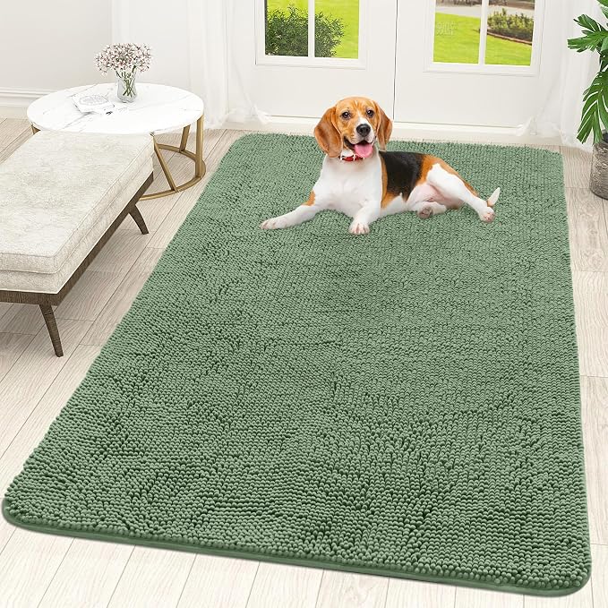 OLANLY Dog Door Mat for Muddy Paws 70x46, Super Absorbent Chenille Mud Mat | Olive Green, Absorbs Moisture and Dirt, Non-Slip Machine Washable Doormat, Quick-Drying Indoor Entryway Floor Carpet for Dogs