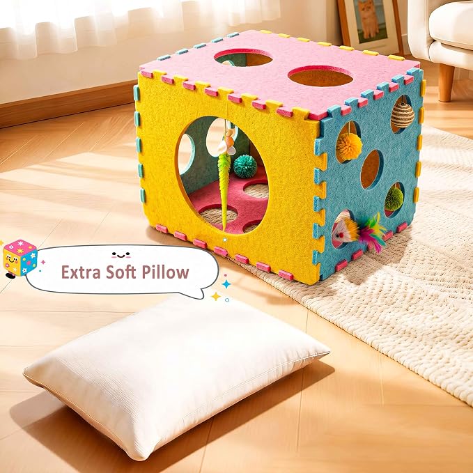 41 Pcs Interactive Cat Toys for Indoor Cats, Kitten Toys with Soft Pillow, Catnip Toys, Chew Rope, Feather Wand, Springs and Balls for Indoor Kittens