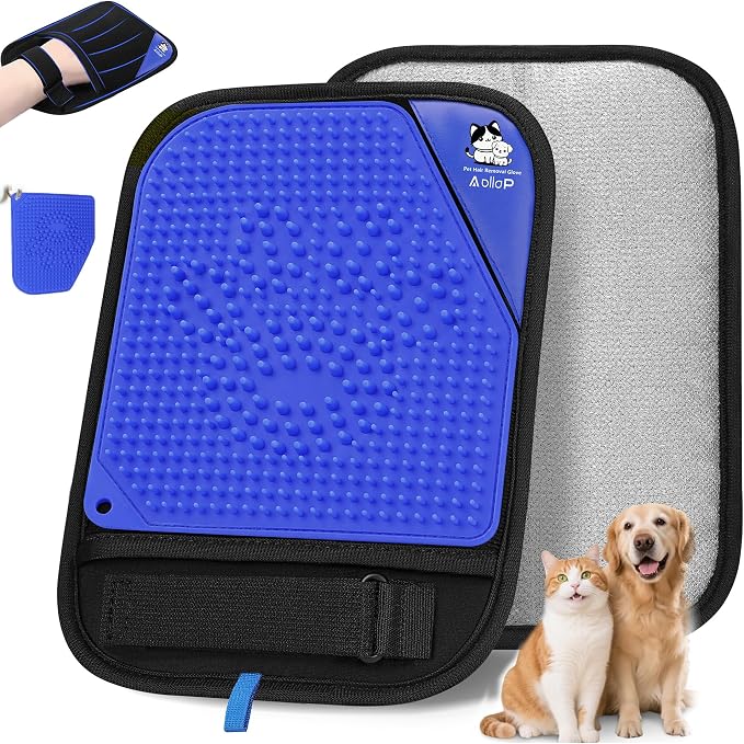 Pet Hair Remover for Furniture, 2-in-1 Pet Hair Removal Glove for Cats Dogs | 5-Finger Design Reusable & Detachable Electrostatic Magic Brush Pet Hair Remover Tools for Carpet, Couch, Car Seat
