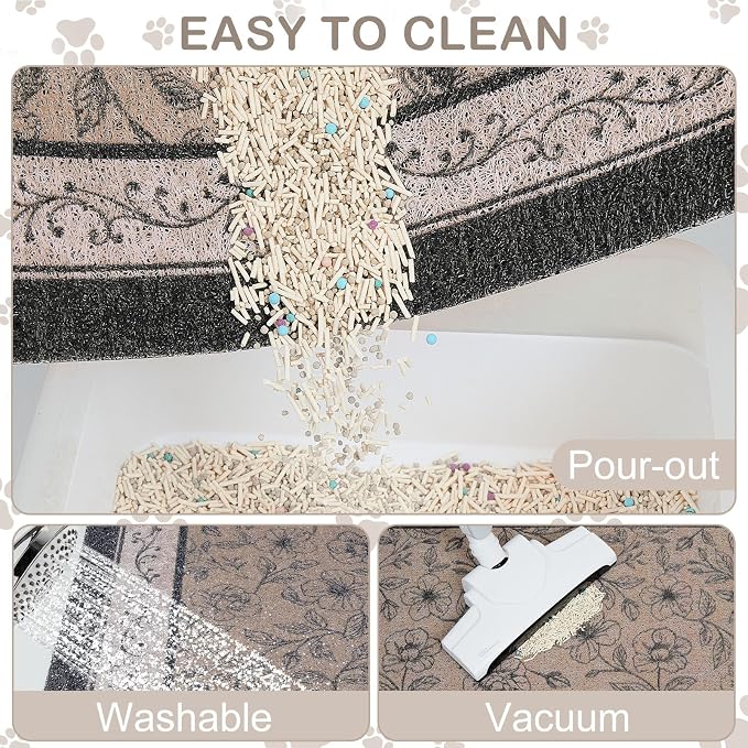 33"x22" Cat Litter Mat Waterproof Non-Slip Litter Trapping Pad | Soft Mesh Litter Box Mat With A Decorative Pattern Captures Scatter Effectively To Keep Floors Clean And Tidy