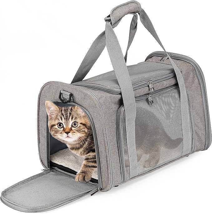 Mr. Pen- Pet Carrier, 17.5" x 11.2" x 11.5", Medium Size, Gray | Portable Travel Carrier for Small Pets, Cats & Small Dogs, Breathable Mesh, Safety Inner Leash