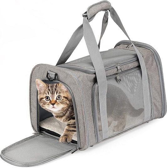Mr. Pen- Pet Carrier, 17.5" x 11.2" x 11.5", Medium Size, Gray | Portable Travel Carrier for Small Pets, Cats & Small Dogs, Breathable Mesh, Safety Inner Leash