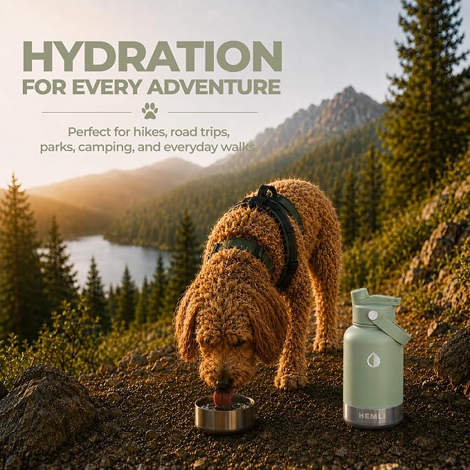 32 oz. Dog Water Bottle, Insulated Dog Travel Water Bottle, Stainless Steel Pet Water Bottle Dispenser Portable Food and Water Bowl for Dogs for Walking Dog Canteen Travel Kit