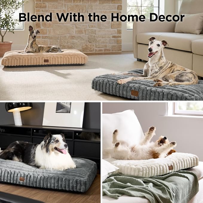 Bedsure ComfyFleece™ Dog Bed Medium Size Dog Crate Pillow 30x20 Sandy Beige | Aesthetic Crate Bed for Balanced Support Cute Chopped Foam Pad with Removable Washable Cover Non-Slip Waterproof Cozy Pet Mat