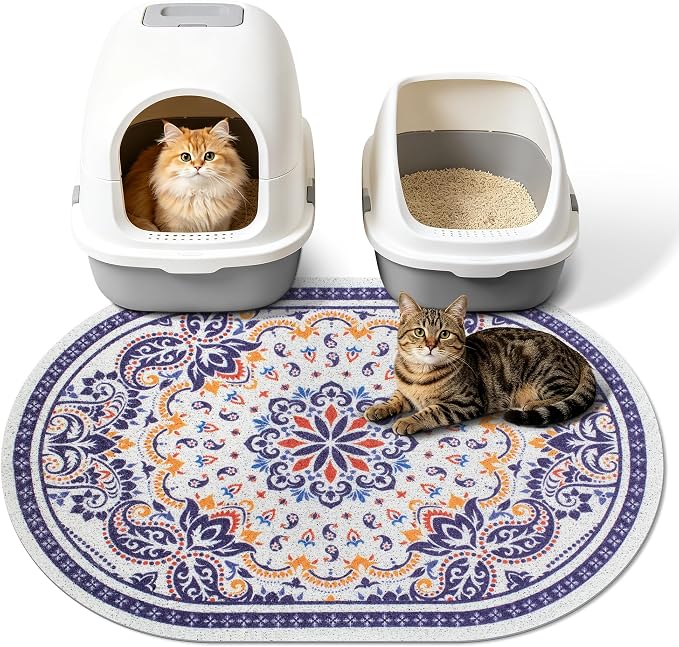Cat Litter Mat, 33"x22" High Density PVC Litter Rug Trapping Mat, Non-Slip, Waterproof & Urine-Proof Kitty Litters Catcher Mats, Keep Floor Clean, Soft on Kitten Paws, Cat Essentials Blue