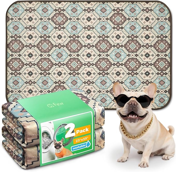 FXW Washable Pee Pads for Dogs, Super Absorbent, 23" x 35", 2 Packs | Machine washable, Non-slip backing