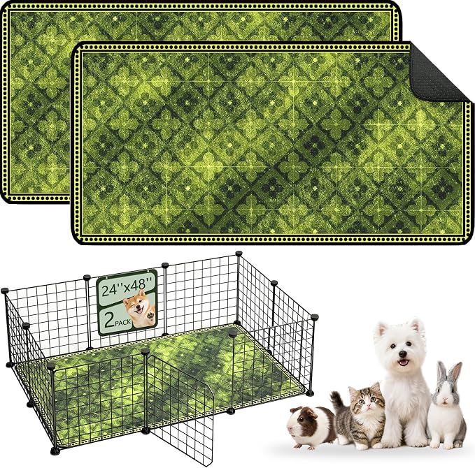 Washable Guinea Pig Pee Pads,Reusable Guinea Pig Cage Liner 2 Pack | Waterproof, Leak-Proof, Absorbent & Non-Slip, 24"x48" Bedding Potty Training Mat for Small Animal Rabbit Bunny Hamster Rat