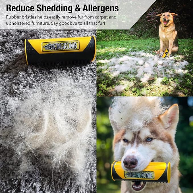 King Kanine Deshedding Dog Brush - Self Cleaning Deshedding Brush for Cats Dogs and Horses - Pet Comb for Grooming and Removing Loose Hair - Designed for Short to Medium Coats of All Stages