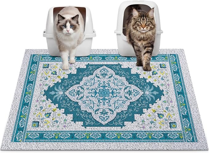Glittme Cat Litter Mat with Non-Slip Bottom Litter Box Mat 33"X22" Litter Trapping Mat Easy to Clean Washable Cat Food Mat for Kitty,L