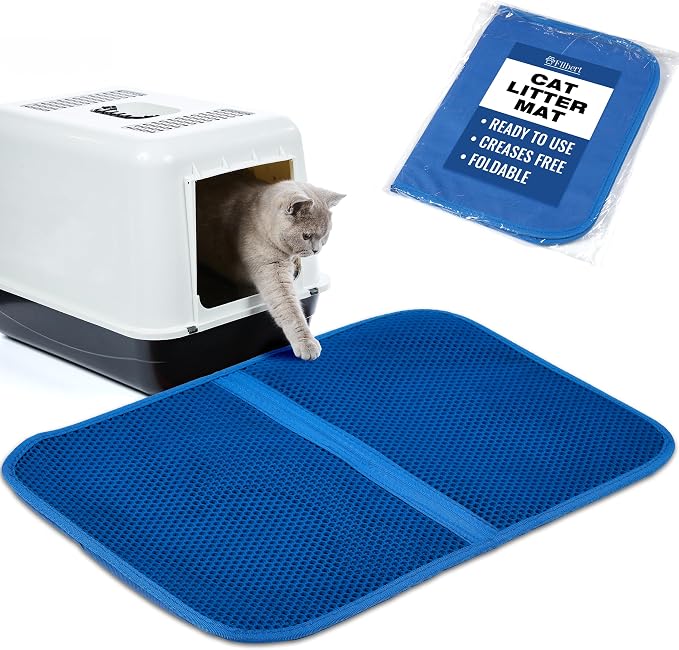 Filbert Cat Litter Mat, Foldable Cat Litter Mat, 23.6"x 14.8", Honeycomb Design, Skid-Proof, Water-Proof, Double Layer, Easy to Clean, Less Waste, Blue