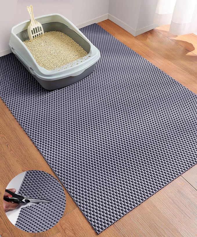 Cooyes Cat Litter Mat - Cut to Fit Any Place, 40"x28" Large Litter Trapping Mat for Litter Box, Easy to Clean, Waterproof & Non-Slip Kitty Pad, Scatter Control to Protect The Floor (Grey)