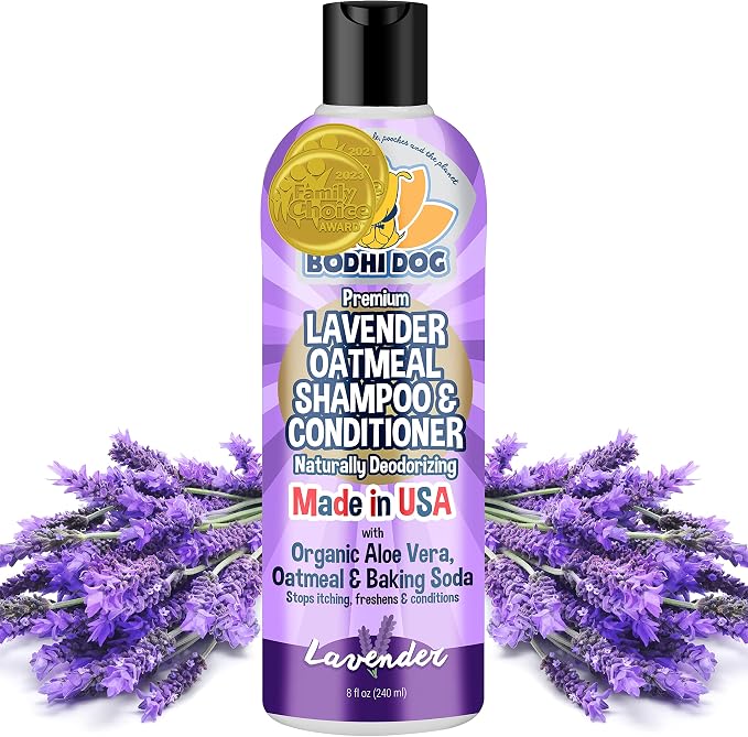 Bodhi Dog Premium Lavender Oatmeal Shampoo & Conditioner - Organic Formula for Dogs, Cats & Pets - Hypoallergenic, Soothes Dry, Itchy Skin & Supports Skin Health - Made in USA (8 Fl Oz)