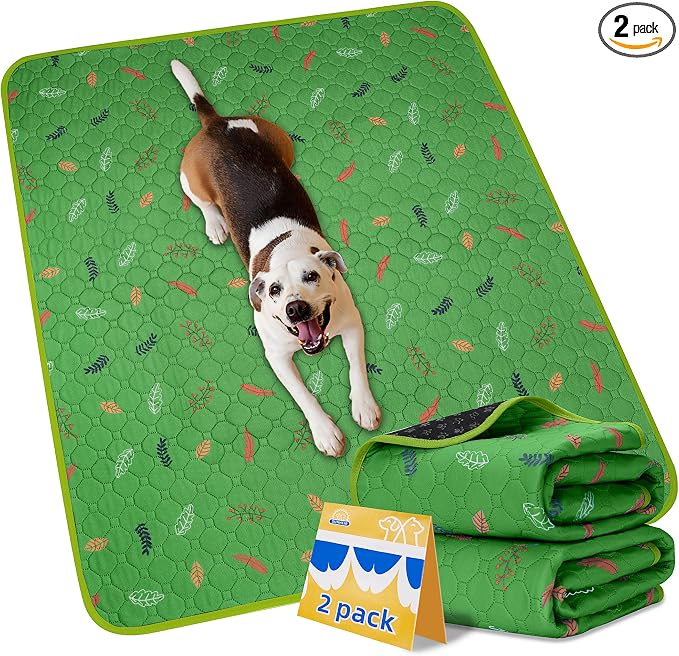 Sunheir 2-Pack Extra Large Reusable Dog Mat for Floor, Dog Playpen, Non-Slip Waterproof Super Absorbent Washable Pee Pads for Dogs, Pet Whelping Pads, Potty Training - Green, 36" x 72"