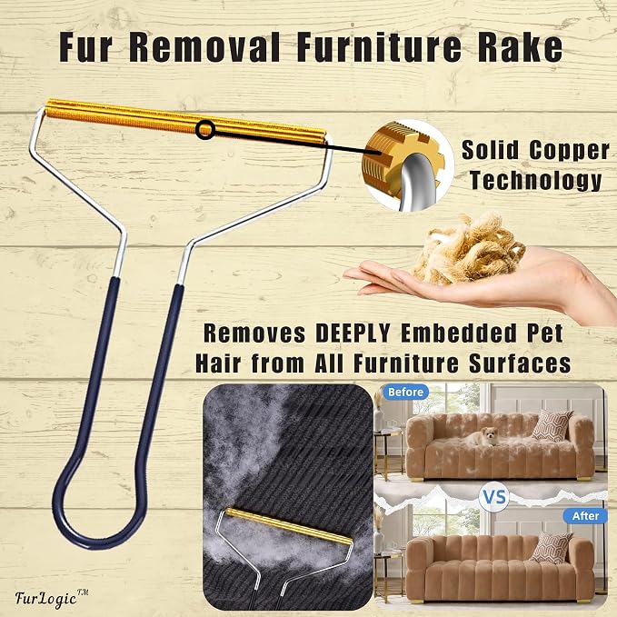 Pet Hair Removal Glove (2PK) - Self Cleaning Cat Hair Brush & Dog Brush - Travel Lint Roller - Furniture Rake for a Clean Home & Happy Pets!
