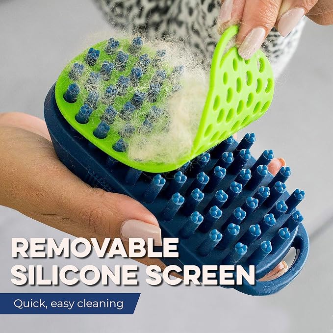 Bonza Silicone Dog Brush - Dog Brush for Shedding & Massage, Cat Bath Scrubber for Easy Shampoo, Pet Grooming Tool with Removable Hair Screen, Navy Blue, Silicone