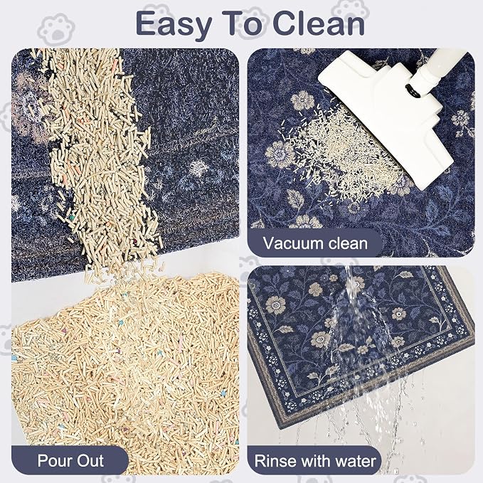 Glittme Cat Litter Mat, 24"x15" Non-Slip Washable Trapping Mat for Cats | Litter Trapping Mat With Thick PVC Coil To Catch Scatter, Soft On Paws And Waterproof Bottom To Protect Floors