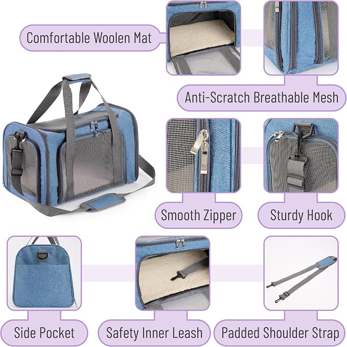 Mr. Pen- Pet Carrier, 17.5" x 11.2" x 11.5", Medium Size, Blue | Portable Travel Carrier for Small Pets, Cats & Small Dogs, Breathable Mesh, Safety Inner Leash