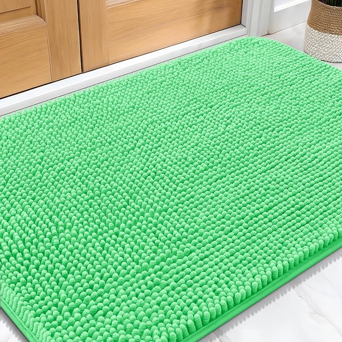OLANLY Dog Door Mat for Muddy Paws 30x20, Super Absorbent Chenille Mud Mat | Mint Green, Absorbs Moisture and Dirt, Non-Slip Machine Washable Doormat, Quick-Drying Indoor Entryway Floor Carpet for Dogs